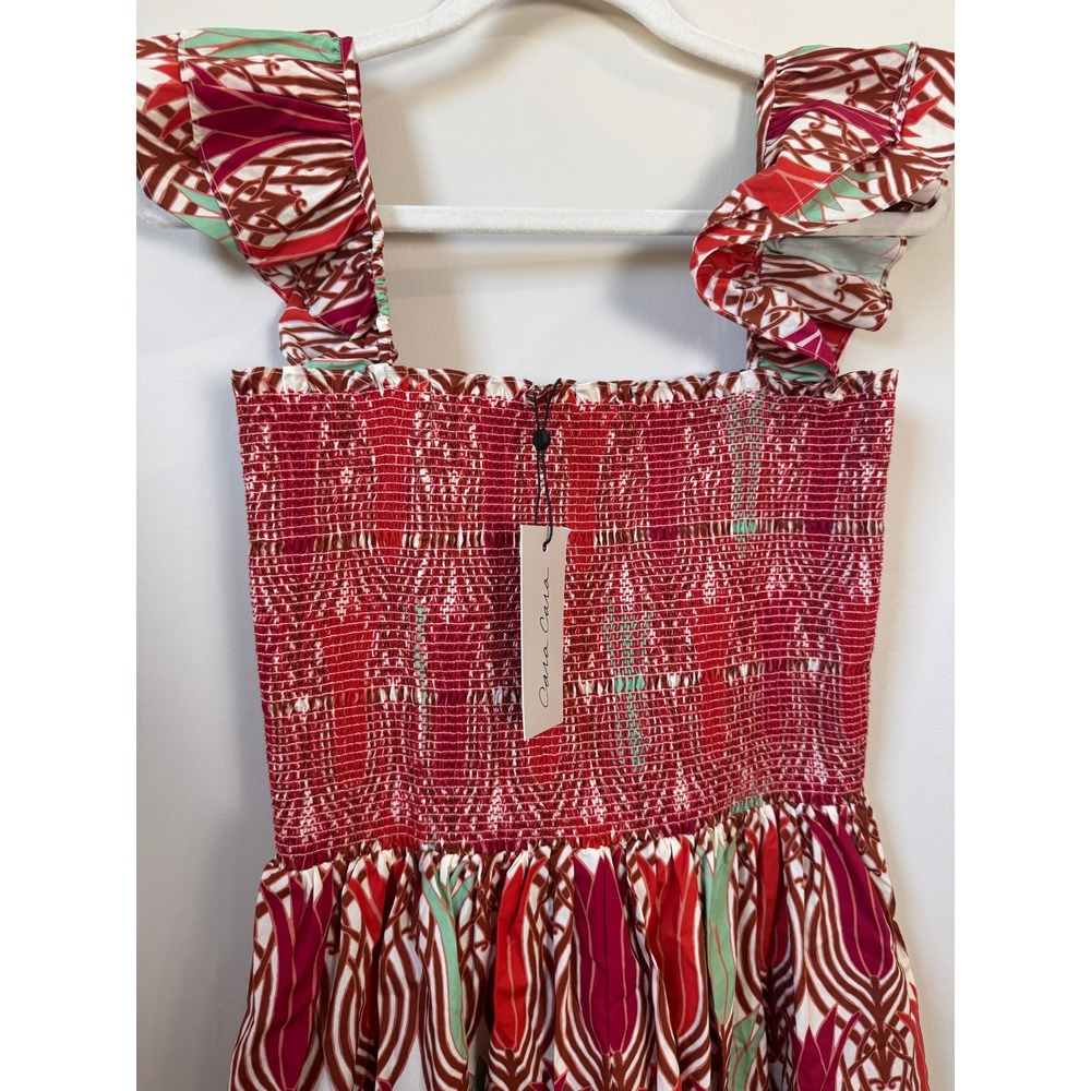 Cara Cara Smocked Midi Dress Red Tulip Print Ruffle Strap Tiered NWT - Picture 6 of 6